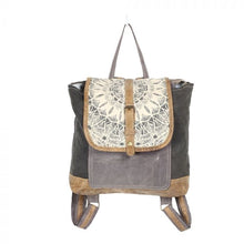 Load image into Gallery viewer, Myra Bag, Leather Backpack, Vintage Backpack, Western Hand Tooled Leather, Canvas Backpack, Women&#39;s Backpack, Cowhide Leather Backpack
