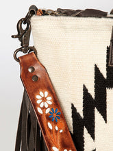 Load image into Gallery viewer, Western Hand Tooled Leather Purse, Aztec Purse, Southwest Leather Saddle Crossbody, Genuine Cowhide, Leather Fringe, American Darling, Boho
