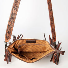 Load image into Gallery viewer, Western Hand Tooled Leather Purse, Concealed Carry Purse, Cowhide Purse, Saddle Blanket Bag, Genuine Cowhide, Western Purse, Leather Fringe
