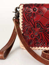 Load image into Gallery viewer, Western Hand Tooled Leather Wallet Purse, Leather Crossbody Purse, Genuine Leather Bag, Genuine Cowhide Bag, Western Purse, Luxury Wallet
