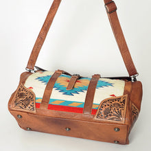 Load image into Gallery viewer, Western Hand Tooled Genuine Leather Aztec Southwest Weekender Duffle Purse, Weekender Travel Duffel, Leather Duffle

