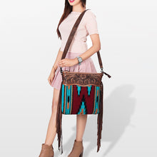 Load image into Gallery viewer, Western Hand Tooled Leather Purse, Cowhide Purse Crossbody bag, Saddle Blanket Bag, Genuine Cowhide, Western Purse, Leather Fringe
