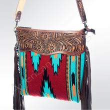 Load image into Gallery viewer, Western Hand Tooled Leather Purse, Cowhide Purse Crossbody bag, Saddle Blanket Bag, Genuine Cowhide, Western Purse, Leather Fringe
