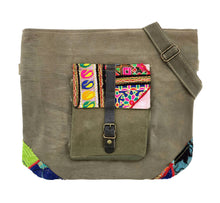 Load image into Gallery viewer, Vintage Military Bag, Recycled Military Crossbody, Upcycled Canvas, Vintage Fabric, Mixed Textiles, Canvas Bag, Military Wife Gift
