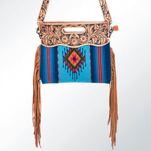 Load image into Gallery viewer, Western Hand Tooled Leather Purse, Cowhide Purse Crossbody bag, Saddle Blanket Bag, Genuine Cowhide, Western Purse, Leather Fringe
