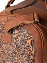 Load image into Gallery viewer, Western Hand Tooled Genuine Leather Aztec Southwest Weekender Duffle Purse, Weekender Travel Duffel, Leather Duffle
