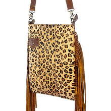 Load image into Gallery viewer, Western Hand Tooled Leather Purse, Cowhide Purse, Concealed Carry Purse, Genuine Cowhide, Western Purse, Hair On Hide Purse, Leather Fringe
