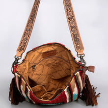 Load image into Gallery viewer, Western Hand Tooled Leather Purse, Concealed Carry Purse, Cowhide Purse, Saddle Blanket Bag, Genuine Cowhide, Western Purse, Leather Fringe
