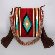 Load image into Gallery viewer, Western Hand Tooled Leather Purse, Concealed Carry Purse, Cowhide Purse, Saddle Blanket Bag, Genuine Cowhide, Western Purse, Leather Fringe
