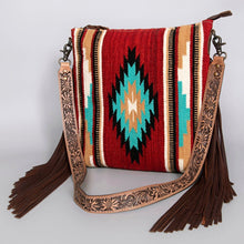 Load image into Gallery viewer, Western Hand Tooled Leather Purse, Concealed Carry Purse, Cowhide Purse, Saddle Blanket Bag, Genuine Cowhide, Western Purse, Leather Fringe
