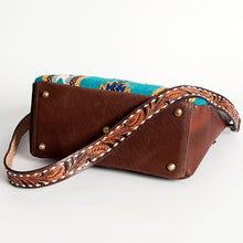 Load image into Gallery viewer, Western Purse Bag Crossbody, Hand Tooled Leather Strap, Aztec Purse, Southwest Saddle Blanket, Genuine Leather, Concealed Carry Purse
