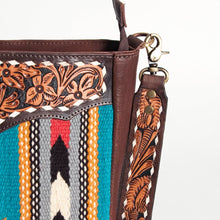 Load image into Gallery viewer, Western Purse Bag Crossbody, Hand Tooled Leather Strap, Aztec Purse, Southwest Saddle Blanket, Genuine Leather, Concealed Carry Purse
