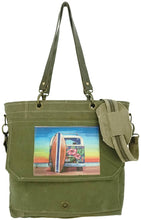 Load image into Gallery viewer, Vintage Military Bag, Bus Messenger Purse, Recycled Military, Upcycled Canvas, Military Bag, Military Surplus, Canvas Bag, Military Patch
