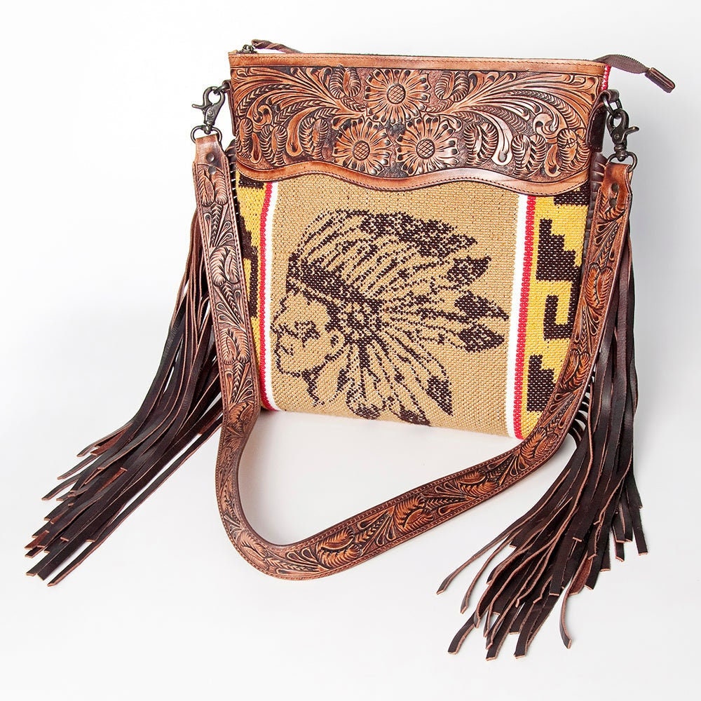 Western Hand Tooled Leather Purse, Cowhide Purse, Concealed Carry Purse, American Darling, Genuine Cowhide, Western Purse, Leather Fringe