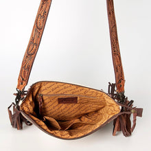 Load image into Gallery viewer, Western Hand Tooled Leather Purse, Cowhide Purse, Concealed Carry Purse, American Darling, Genuine Cowhide, Western Purse, Leather Fringe
