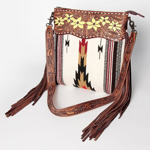 Western Hand Tooled Leather Purse, Cowhide Purse, Concealed Carry Purse, American Darling, Genuine Cowhide, Western Purse, Leather Fringe