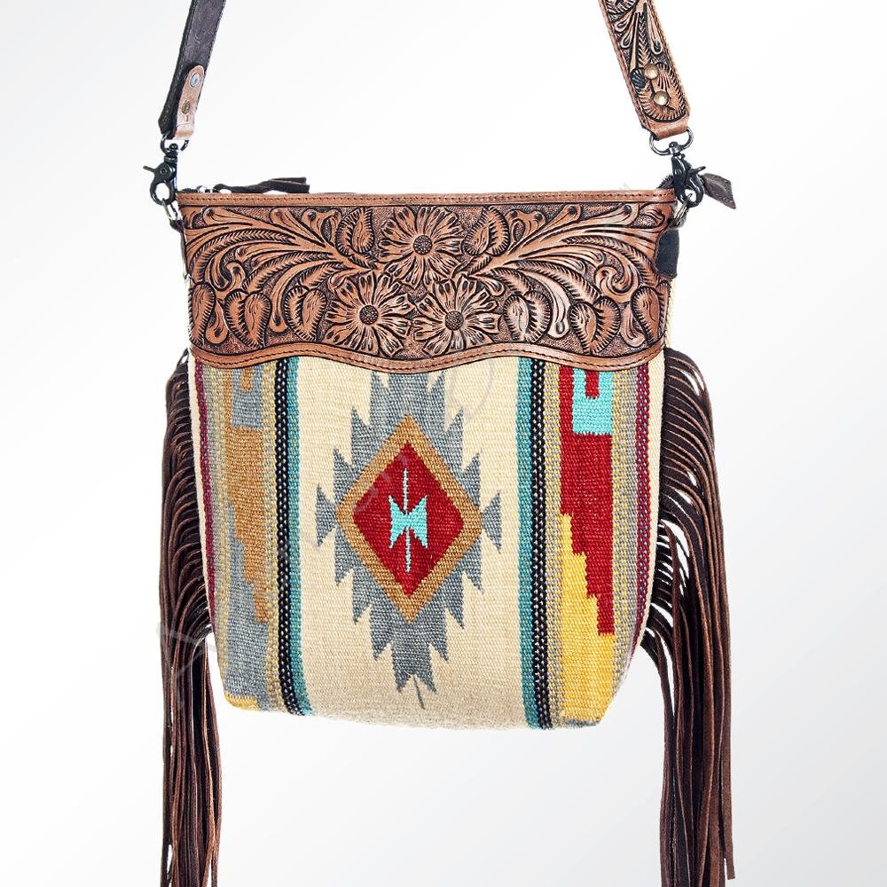 Western Hand Tooled Leather Purse, Cowhide Purse Crossbody bag, Saddle Blanket Bag, Genuine Cowhide, Western Purse, Leather Fringe