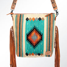 Load image into Gallery viewer, Western Hand Tooled Leather Purse, Cowhide Purse Crossbody bag, Saddle Blanket Bag, Genuine Cowhide, Western Purse, Leather Fringe
