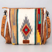 Load image into Gallery viewer, Western Hand Tooled Leather Purse, Cowhide Purse Crossbody bag, Saddle Blanket Bag, Genuine Cowhide, Western Purse, Leather Fringe
