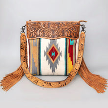 Load image into Gallery viewer, Western Hand Tooled Leather Purse, Cowhide Purse Crossbody bag, Saddle Blanket Bag, Genuine Cowhide, Western Purse, Leather Fringe
