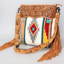 Load image into Gallery viewer, Western Hand Tooled Leather Purse, Cowhide Purse Crossbody bag, Saddle Blanket Bag, Genuine Cowhide, Western Purse, Leather Fringe
