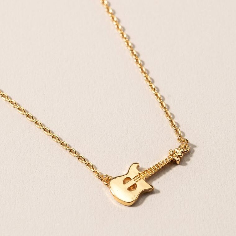 Gold Necklace, Guitar Charm Necklace, Gift For Her, Christmas Gift, Gift For Wife, Brass Necklace