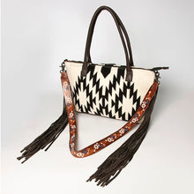 Load image into Gallery viewer, Western Hand Tooled Leather Purse, Aztec Purse, Southwest Leather Saddle Crossbody, Genuine Cowhide, Leather Fringe, American Darling, Boho
