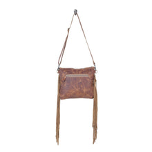 Load image into Gallery viewer, Myra Bag, Western Hand Tooled Leather Purse, Genuine Cowhide Purse, Leather Purse Boho Chic, Leather Fringe, Aztec Design
