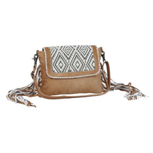 Load image into Gallery viewer, Myra Bag, Western Hand Tooled Leather Purse, Genuine Cowhide Purse, Leather Purse Boho Chic, Leather Fringe, Aztec Design
