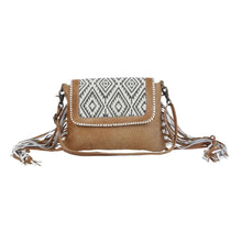 Load image into Gallery viewer, Myra Bag, Western Hand Tooled Leather Purse, Genuine Cowhide Purse, Leather Purse Boho Chic, Leather Fringe, Aztec Design
