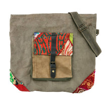 Load image into Gallery viewer, Vintage Military Bag, Recycled Military Crossbody, Upcycled Canvas, Vintage Fabric, Mixed Textiles, Canvas Bag, Military Wife Gift
