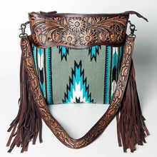 Load image into Gallery viewer, Western Hand Tooled Leather Purse, Cowhide Purse Crossbody bag, Saddle Blanket Bag, Genuine Cowhide, Western Purse, Leather Fringe
