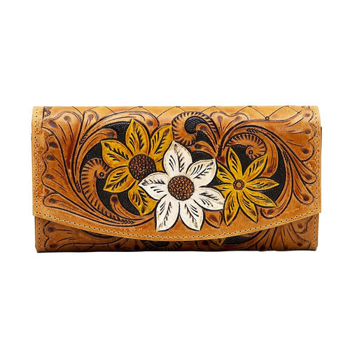 Myra Bag Wallet, Western Hand Tooled Leather Wallet Purse, Leather Wallet, Hairon Hide Wallet, Cowhide Wallet, Tooled Leather, Western Purse