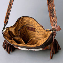 Load image into Gallery viewer, Western Hand Tooled Leather Purse, Concealed Carry Purse, Cowhide Purse, Saddle Blanket Bag, Genuine Cowhide, Western Purse, Leather Fringe
