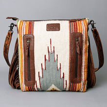 Load image into Gallery viewer, Western Hand Tooled Leather Purse, Concealed Carry Purse, Cowhide Purse, Saddle Blanket Bag, Genuine Cowhide, Western Purse, Leather Fringe
