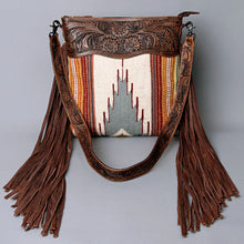 Load image into Gallery viewer, Western Hand Tooled Leather Purse, Concealed Carry Purse, Cowhide Purse, Saddle Blanket Bag, Genuine Cowhide, Western Purse, Leather Fringe
