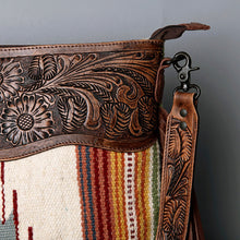 Load image into Gallery viewer, Western Hand Tooled Leather Purse, Concealed Carry Purse, Cowhide Purse, Saddle Blanket Bag, Genuine Cowhide, Western Purse, Leather Fringe
