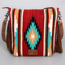 Load image into Gallery viewer, Western Hand Tooled Leather Purse, Concealed Carry Purse, Cowhide Purse, Saddle Blanket Bag, Genuine Cowhide, Western Purse, Leather Fringe
