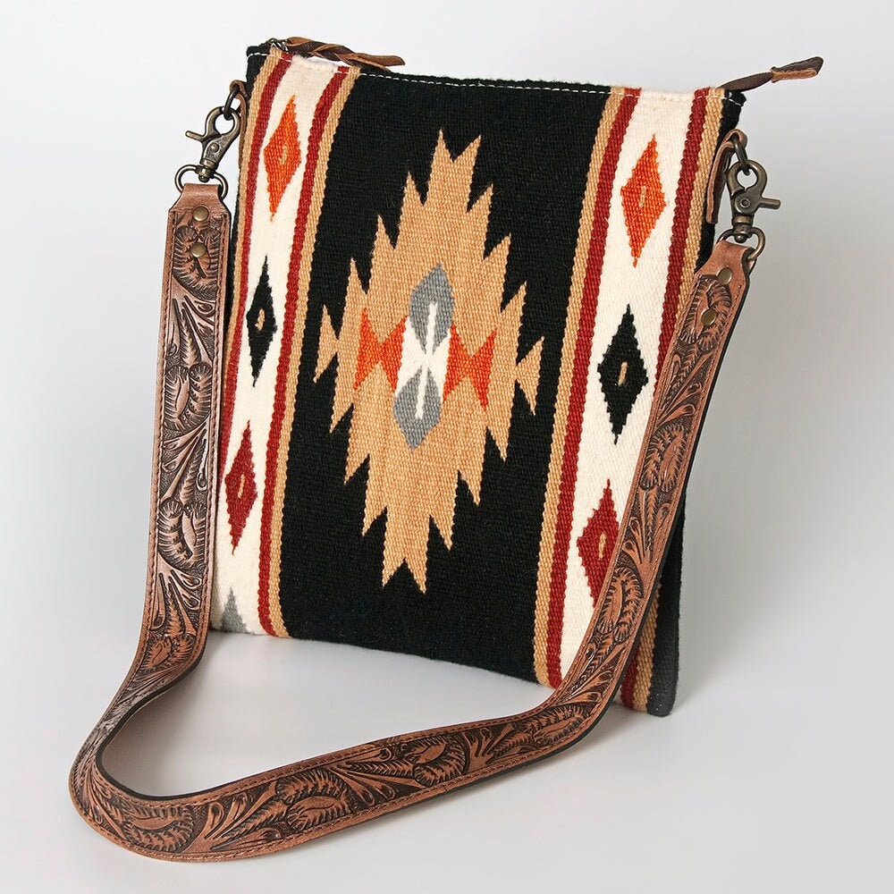 Western Purse, Concealed Carry Purse, Hand Tooled Leather Strap, Aztec Purse, Southwest Saddle Blanket, Genuine Leather, American Darling