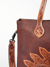 Load image into Gallery viewer, Western Hand Tooled Leather Purse, Concealed Carry Purse, Cowhide Purse, Saddle Blanket Bag, Genuine Cowhide, Western Purse, Leather Fringe
