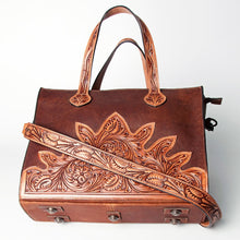 Load image into Gallery viewer, Western Hand Tooled Leather Purse, Concealed Carry Purse, Cowhide Purse, Saddle Blanket Bag, Genuine Cowhide, Western Purse, Leather Fringe
