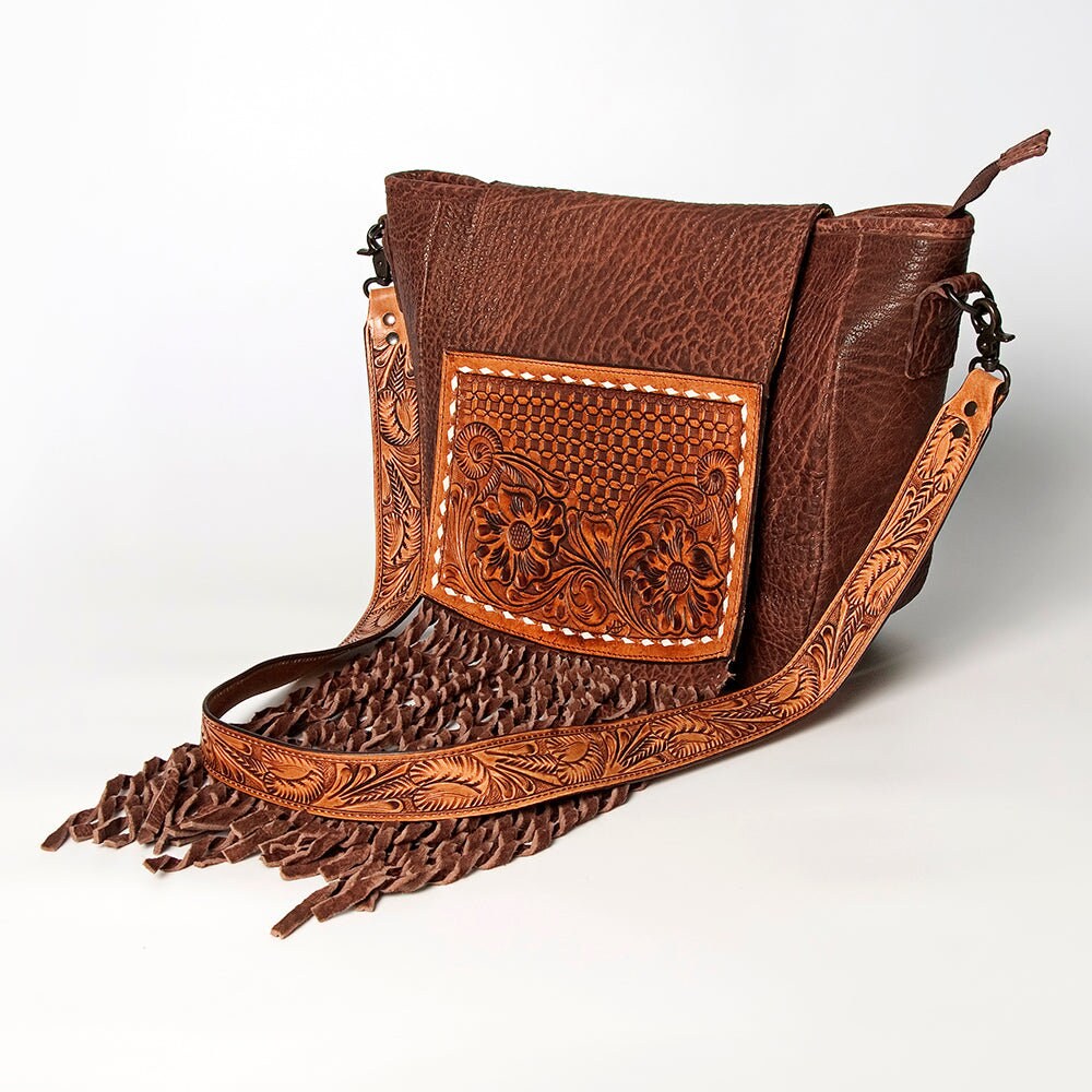Western Hand Tooled Leather Purse, Concealed Carry Purse, Cowhide Purse, Saddle Blanket Bag, Genuine Cowhide, Western Purse, Leather Fringe