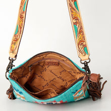 Load image into Gallery viewer, Western Hand Tooled Leather Purse, Concealed Carry Purse, Cowhide Purse, Saddle Blanket Bag, Genuine Cowhide, Western Purse, Leather Fringe
