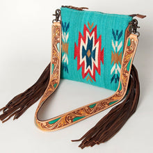 Load image into Gallery viewer, Western Hand Tooled Leather Purse, Concealed Carry Purse, Cowhide Purse, Saddle Blanket Bag, Genuine Cowhide, Western Purse, Leather Fringe
