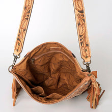 Load image into Gallery viewer, Western Hand Tooled Leather Purse, Concealed Carry Purse, Cowhide Purse, Saddle Blanket Bag, Genuine Cowhide, Western Purse, Leather Fringe
