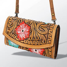 Load image into Gallery viewer, Western Hand Tooled Leather Purse, Concealed Carry Purse, Cowhide Purse, Saddle Blanket Bag, Genuine Cowhide, Western Wallet, Leather Fringe
