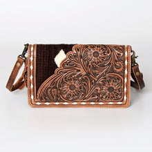 Load image into Gallery viewer, Western Hand Tooled Leather Purse, Concealed Carry Purse, Cowhide Purse, Saddle Blanket Bag, Genuine Cowhide, Western Wallet, Leather Fringe
