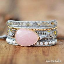 Load image into Gallery viewer, Rose Quartz bracelet, Howlite bracelet, boho style jewelry, boho wrap bracelet, natural stone bracelet, crystal bracelet, handmade wrap
