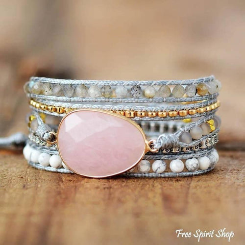 Rose Quartz bracelet, Howlite bracelet, boho style jewelry, boho wrap bracelet, natural stone bracelet, crystal bracelet, handmade wrap