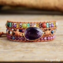 Load image into Gallery viewer, Amethyst Wrap Bracelet, Lepidolite Wrap Bracelet, Leather Bracelet, Healing Calming Meditation Balance Energy Bracelet, Inner Peace Bracelet
